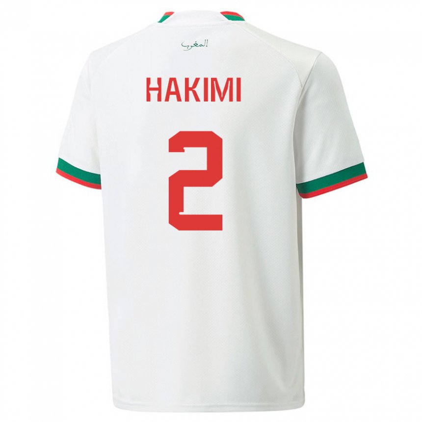 Bambino Maglia Marocco Achraf Hakimi #2 Bianco Kit Gara Away 22-24 Maglietta