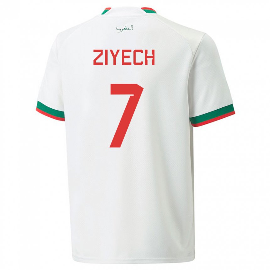 Bambino Maglia Marocco Hakim Ziyech #7 Bianco Kit Gara Away 22-24 Maglietta