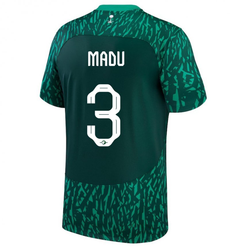 Bambino Maglia Arabia Saudita Abdullah Madu #3 Verde Scuro Kit Gara Away 22-24 Maglietta
