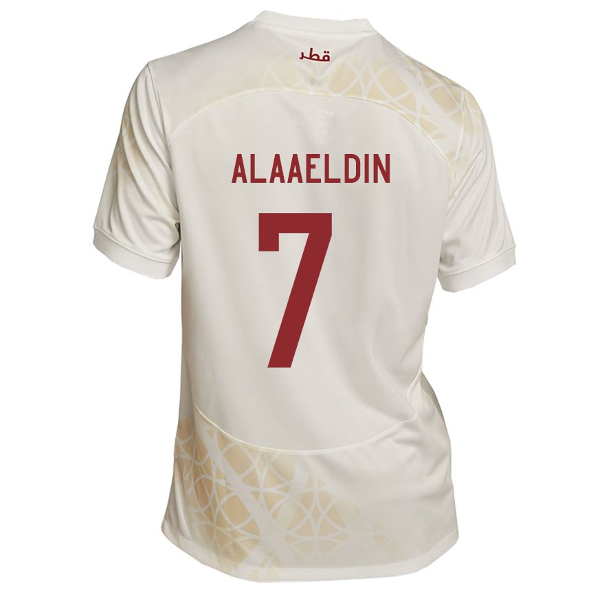 Bambino Maglia Qatar Ahmed Alaaeldin #7 Beige Oro Kit Gara Away 22-24 Maglietta