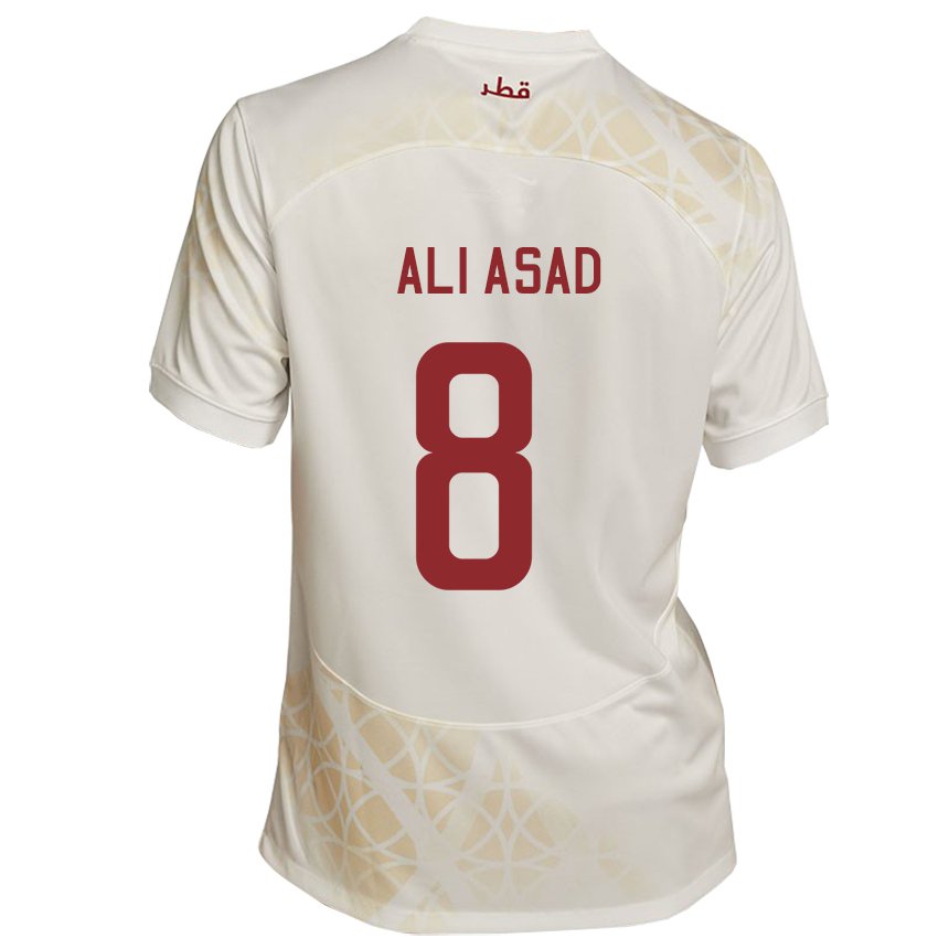 Bambino Maglia Qatar Ali Asad #8 Beige Oro Kit Gara Away 22-24 Maglietta