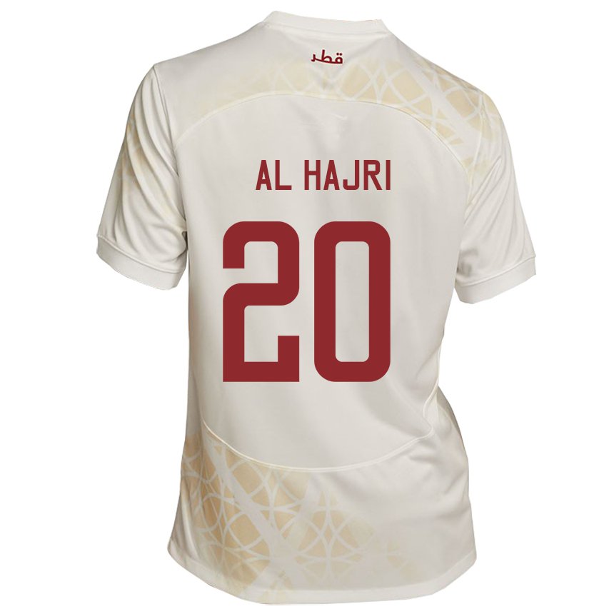 Bambino Maglia Qatar Salem Al Hajri #20 Beige Oro Kit Gara Away 22-24 Maglietta
