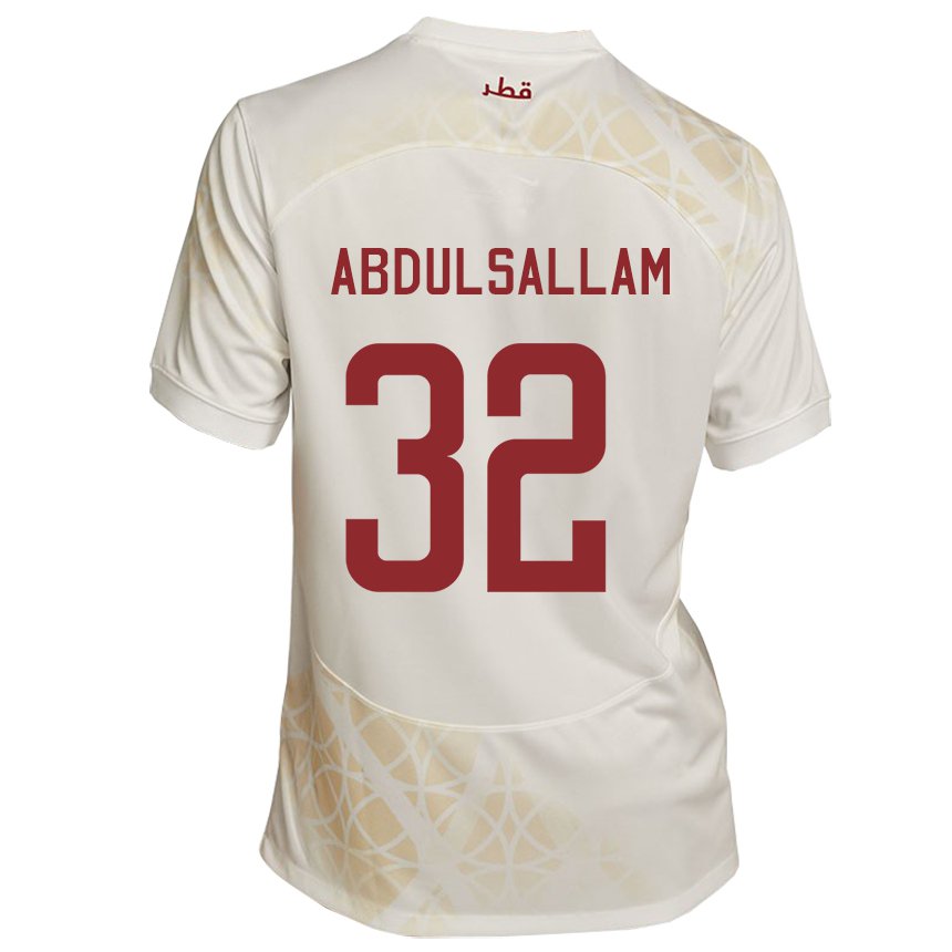 Bambino Maglia Qatar Jassem Gaber Abdulsallam #32 Beige Oro Kit Gara Away 22-24 Maglietta