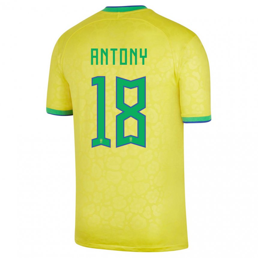 Uomo Maglia Brasile Antony #18 Giallo Kit Gara Home 22-24 Maglietta