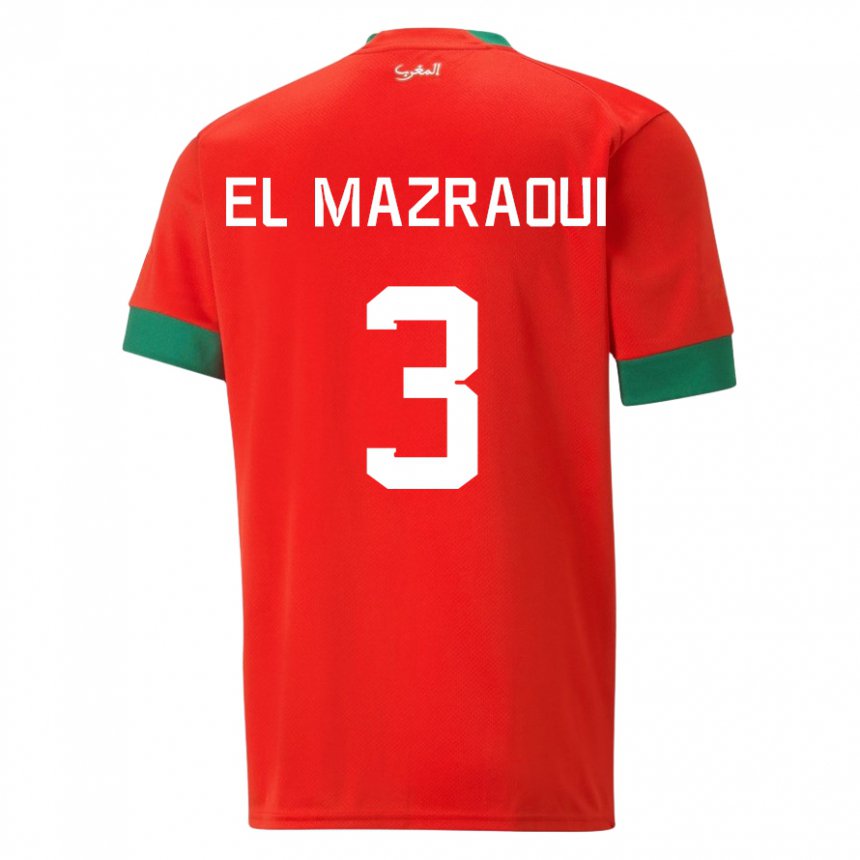 Uomo Maglia Marocco Noussair El Mazraoui #3 Rosso Kit Gara Home 22-24 Maglietta