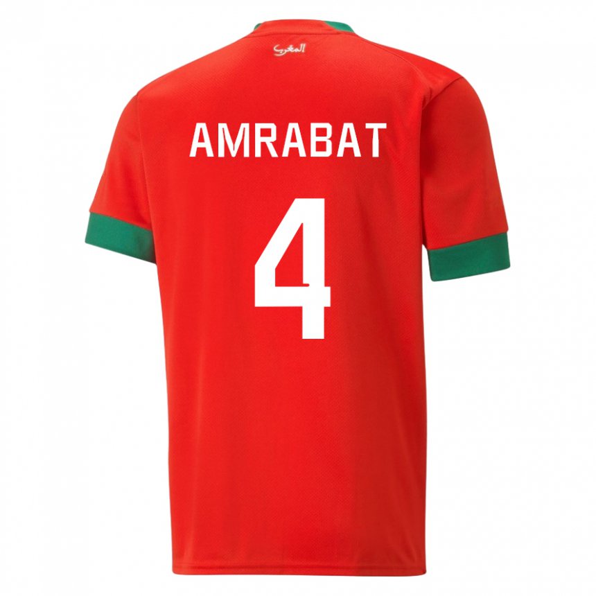 Uomo Maglia Marocco Soufiane Amrabat #4 Rosso Kit Gara Home 22-24 Maglietta