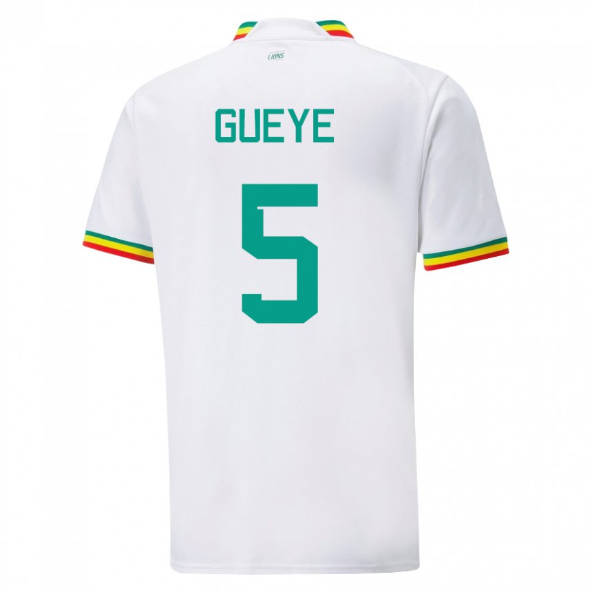 Uomo Maglia Senegal Idrissa Gueye #5 Bianco Kit Gara Home 22-24 Maglietta