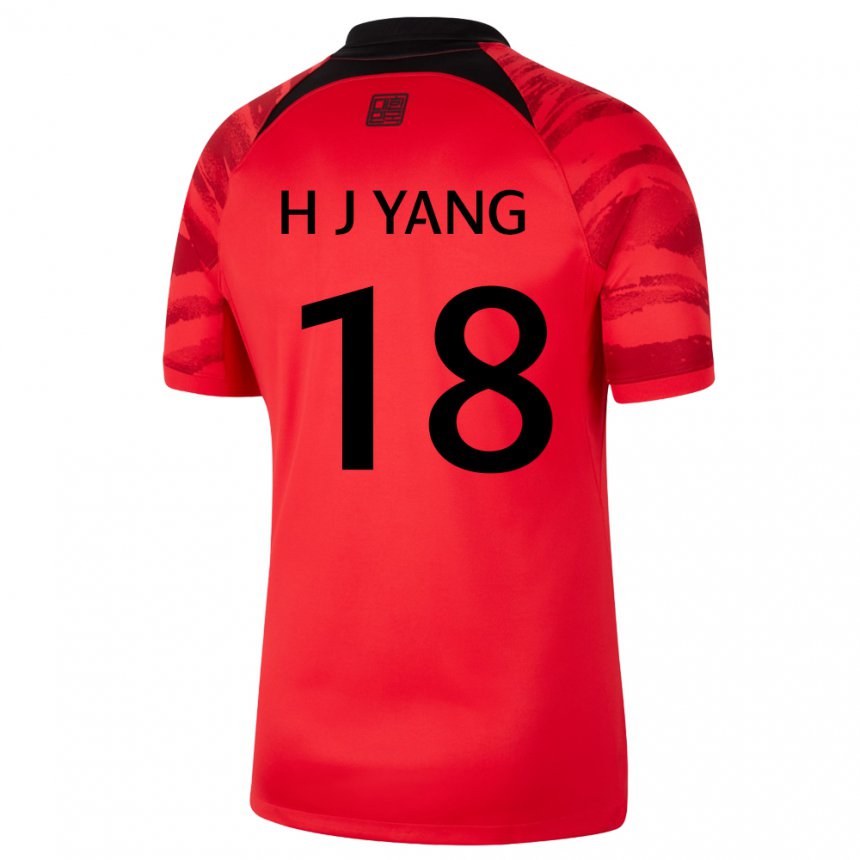 Uomo Maglia Corea Del Sud Hyun-jun Yang #18 Rosso Nero Kit Gara Home 22-24 Maglietta