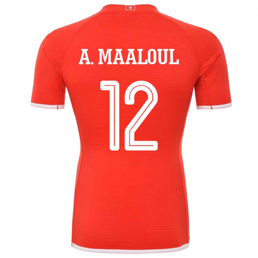 Uomo Maglia Tunisia Ali Maaloul #12 Rosso Kit Gara Home 22-24 Maglietta