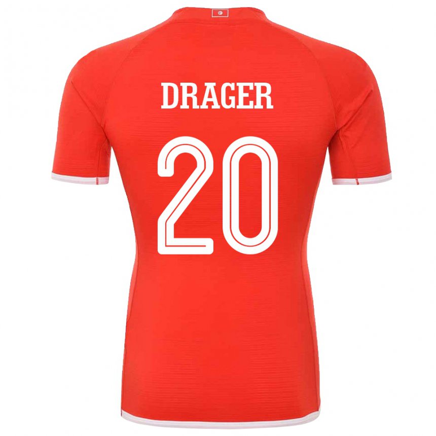 Uomo Maglia Tunisia Mohamed Drager #20 Rosso Kit Gara Home 22-24 Maglietta