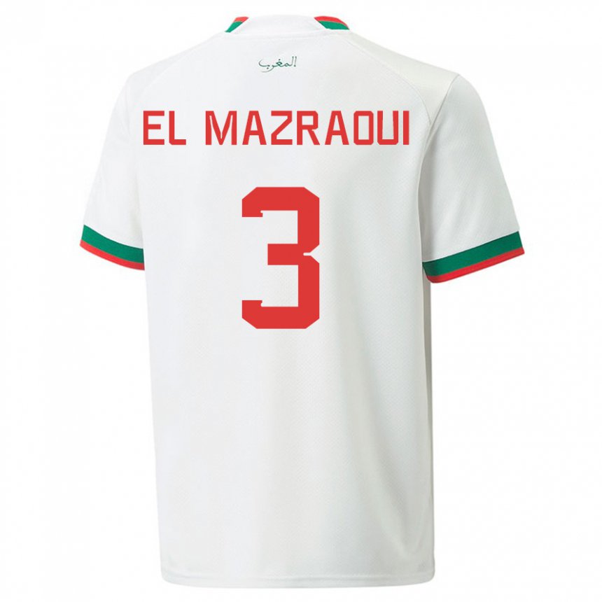 Uomo Maglia Marocco Noussair El Mazraoui #3 Bianco Kit Gara Away 22-24 Maglietta