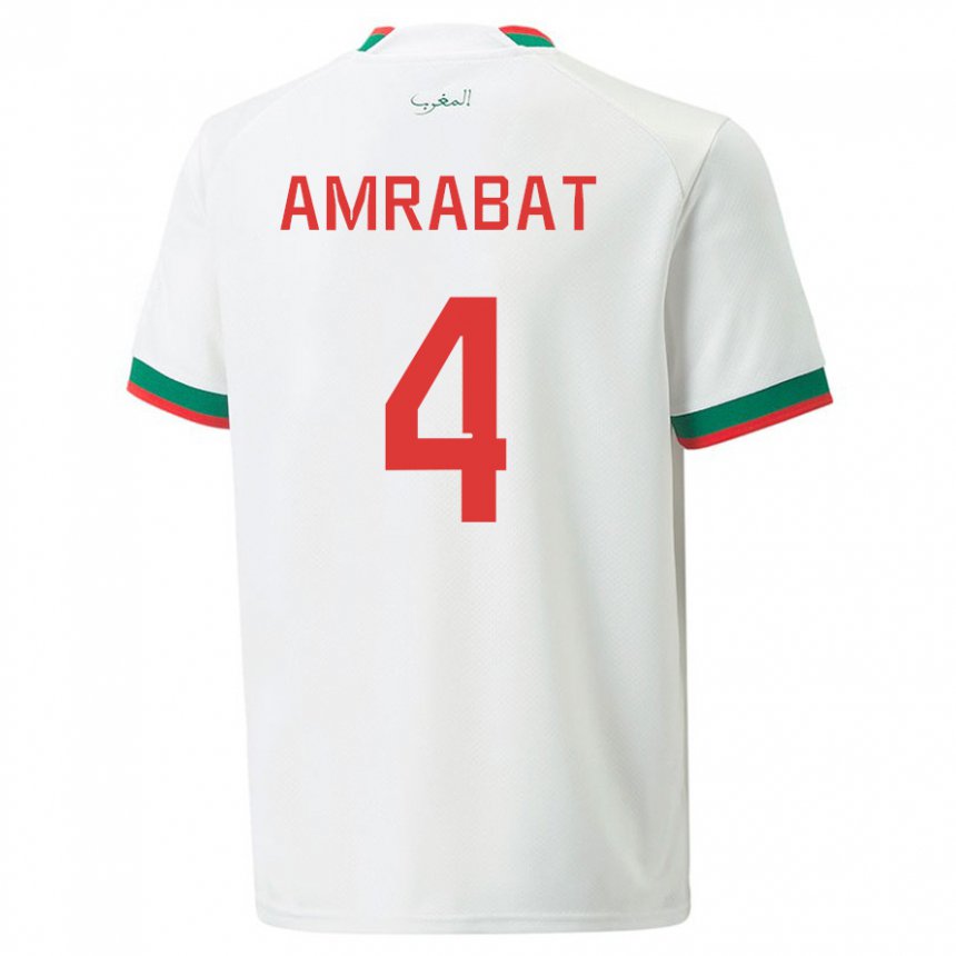 Uomo Maglia Marocco Soufiane Amrabat #4 Bianco Kit Gara Away 22-24 Maglietta