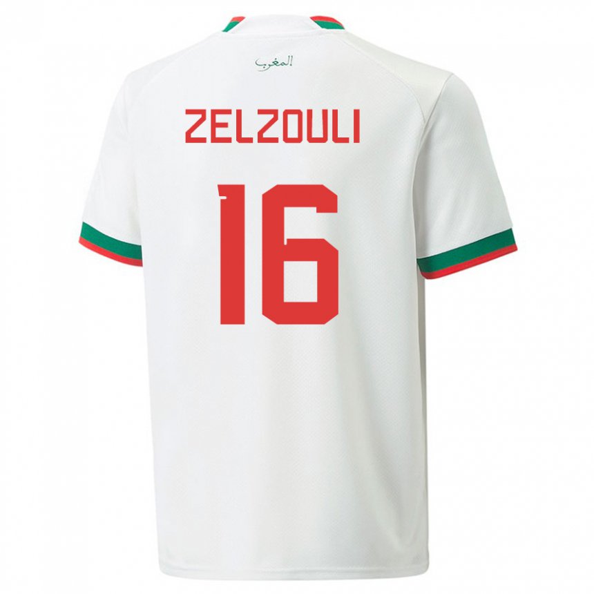 Uomo Maglia Marocco Abdessamad Zelzouli #16 Bianco Kit Gara Away 22-24 Maglietta