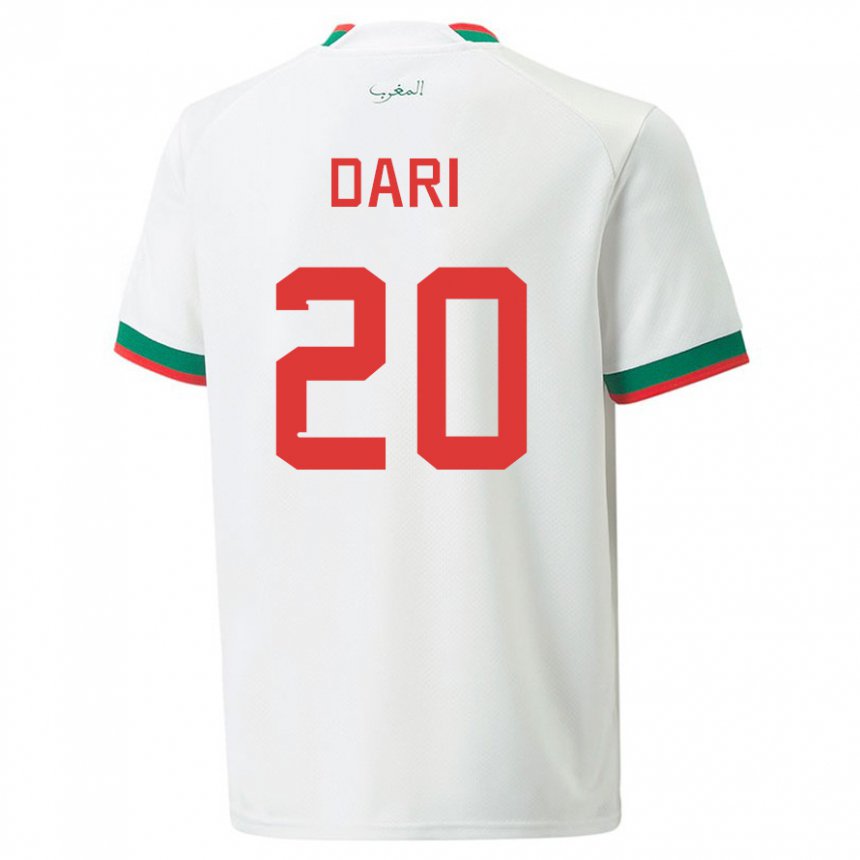Uomo Maglia Marocco Achraf Dari #20 Bianco Kit Gara Away 22-24 Maglietta