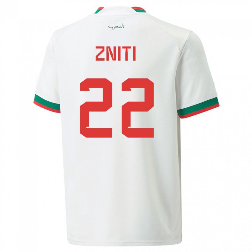 Uomo Maglia Marocco Anas Zniti #22 Bianco Kit Gara Away 22-24 Maglietta