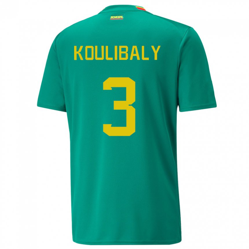 Uomo Maglia Senegal Kalidou Koulibaly #3 Verde Kit Gara Away 22-24 Maglietta