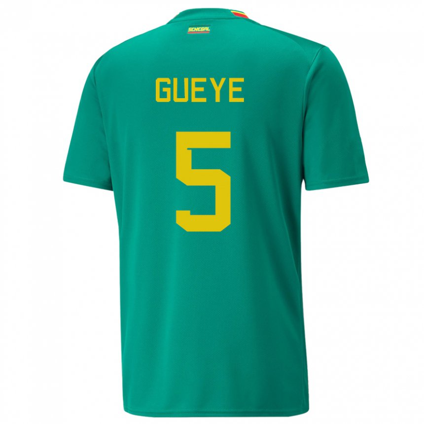 Uomo Maglia Senegal Idrissa Gueye #5 Verde Kit Gara Away 22-24 Maglietta