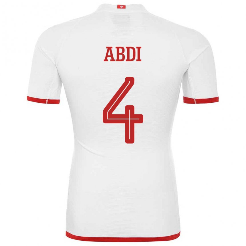 Uomo Maglia Tunisia Ali Abdi #4 Bianco Kit Gara Away 22-24 Maglietta