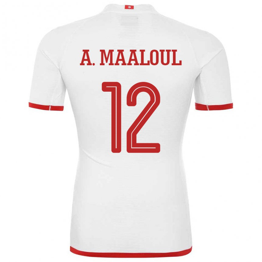 Uomo Maglia Tunisia Ali Maaloul #12 Bianco Kit Gara Away 22-24 Maglietta