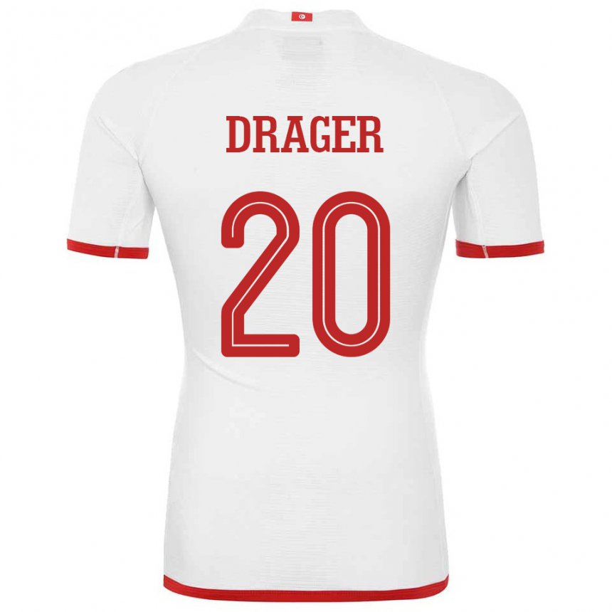 Uomo Maglia Tunisia Mohamed Drager #20 Bianco Kit Gara Away 22-24 Maglietta
