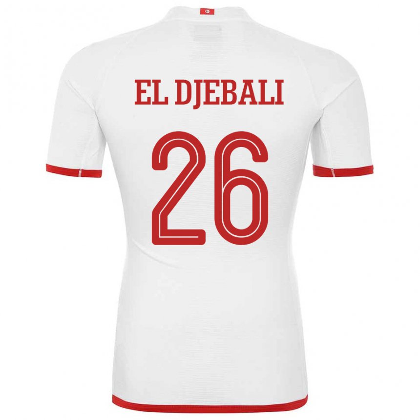 Uomo Maglia Tunisia Chaim El Djebali #26 Bianco Kit Gara Away 22-24 Maglietta