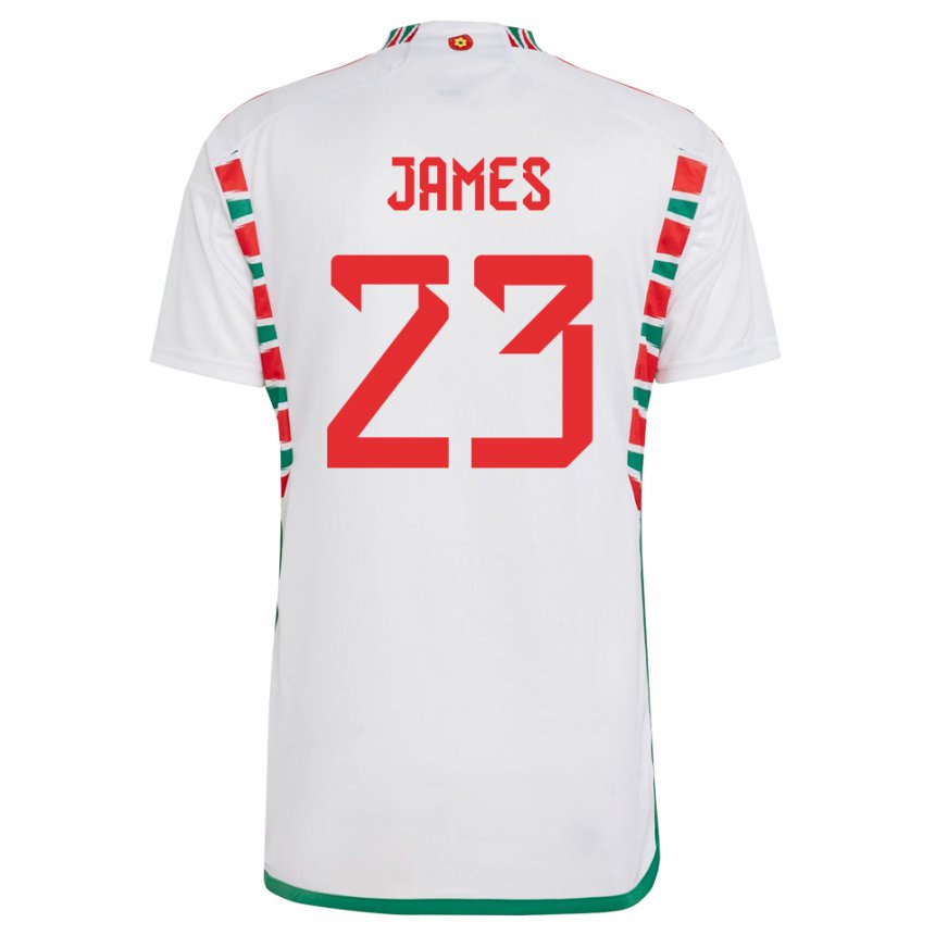 Uomo Maglia Galles Jordan James #23 Bianco Kit Gara Away 22-24 Maglietta