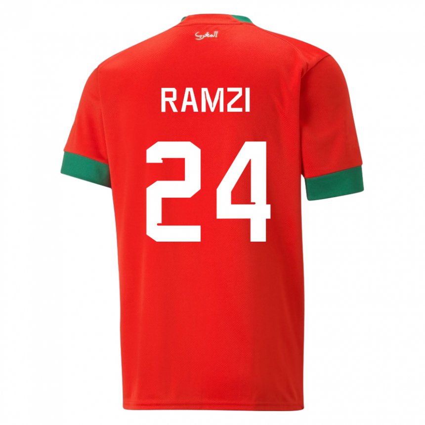 Bambino Maglia Marocco Achraf Ramzi #24 Rosso Kit Gara Home 22-24 Maglietta