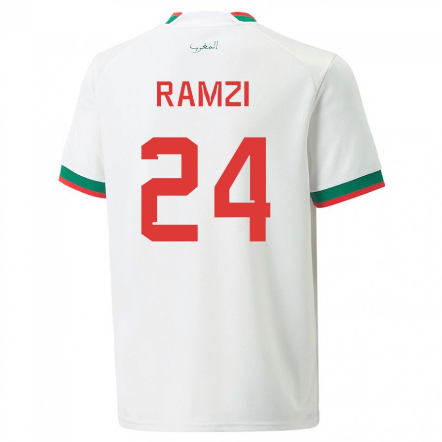 Bambino Maglia Marocco Achraf Ramzi #24 Bianco Kit Gara Away 22-24 Maglietta