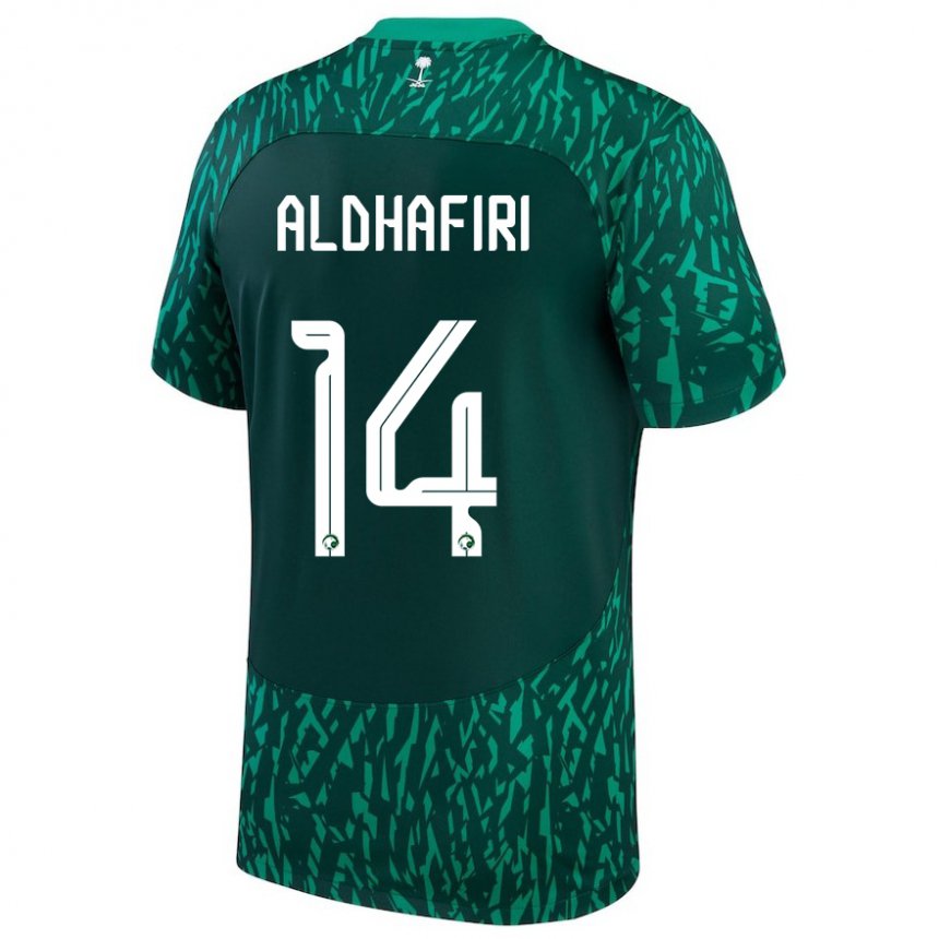 Bambino Maglia Arabia Saudita Jathob Aldhafiri #14 Verde Scuro Kit Gara Away 22-24 Maglietta