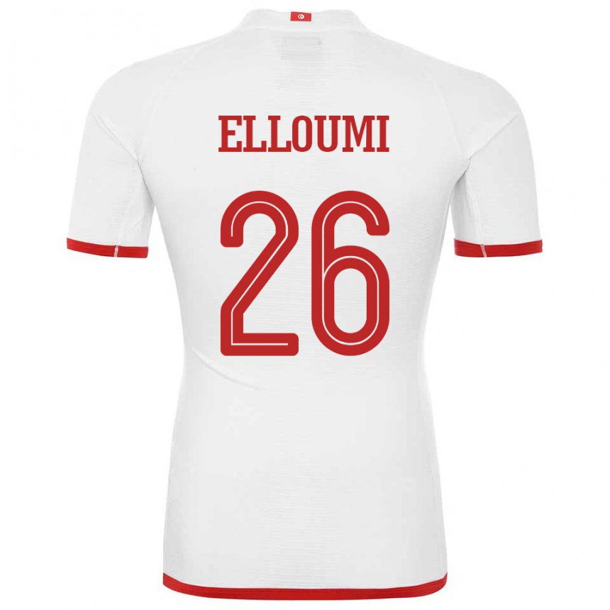 Bambino Maglia Tunisia Khalil Elloumi #26 Bianco Kit Gara Away 22-24 Maglietta