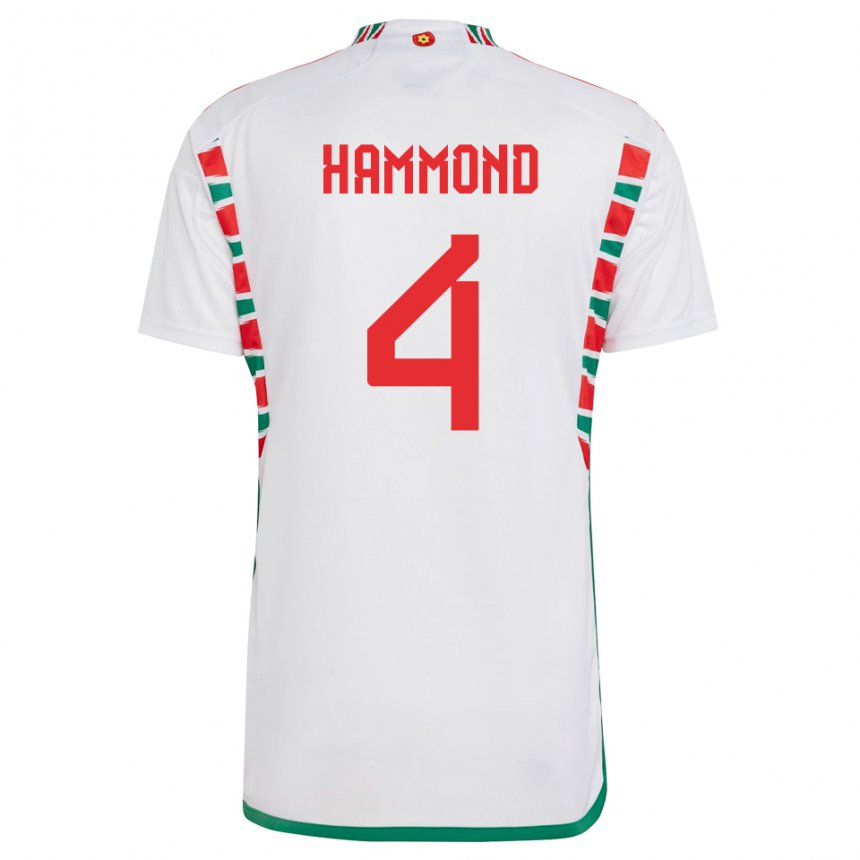 Bambino Maglia Galles Ben Hammond #4 Bianco Kit Gara Away 22-24 Maglietta