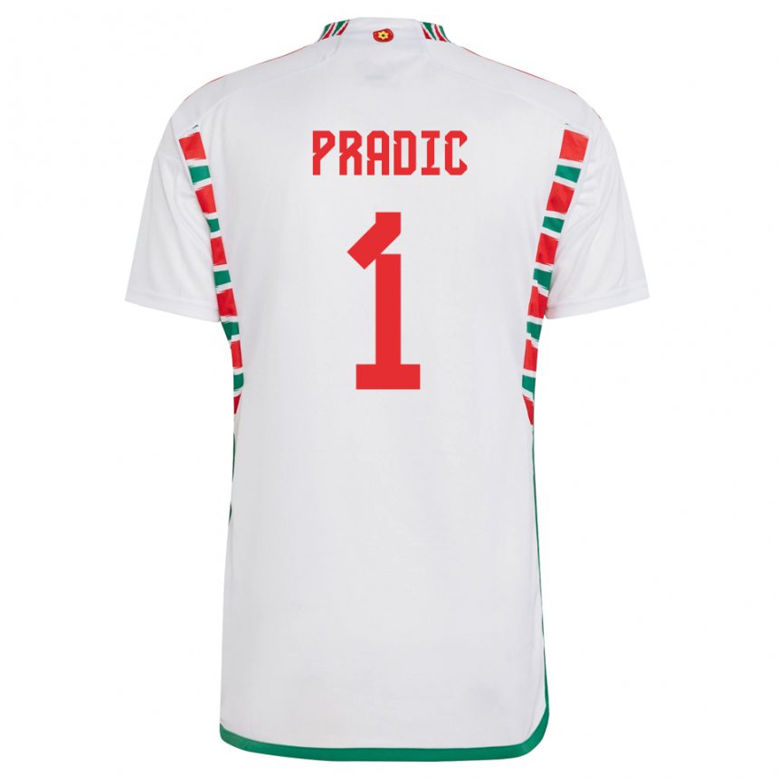 Bambino Maglia Galles James Pradic #1 Bianco Kit Gara Away 22-24 Maglietta