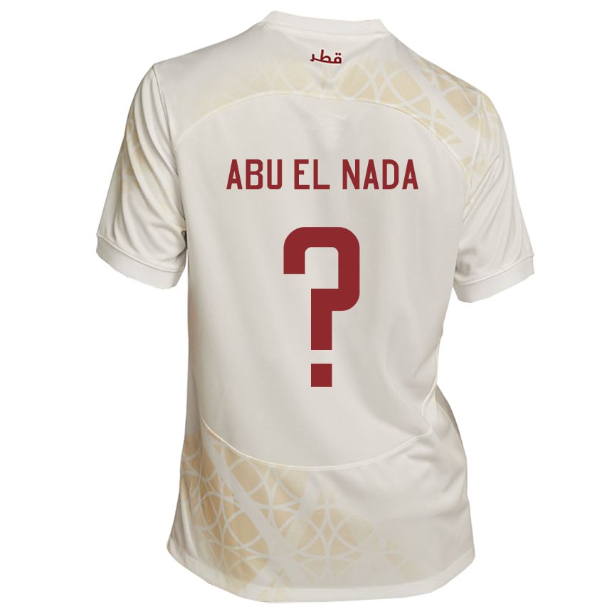 Bambino Maglia Qatar Mahmoud Abu El Nada #0 Beige Oro Kit Gara Away 22-24 Maglietta