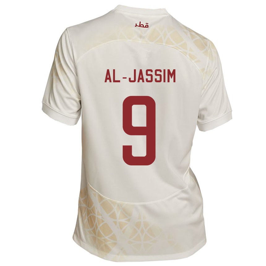 Bambino Maglia Qatar Kholoud Al Jassim #9 Beige Oro Kit Gara Away 22-24 Maglietta