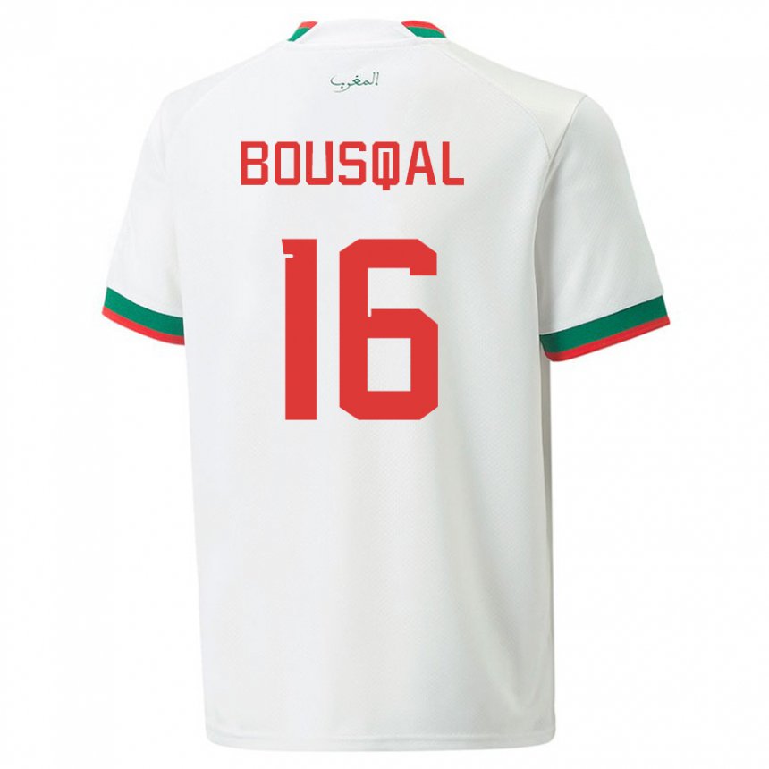 Bambino Maglia Marocco Hamza Bousqal #16 Bianco Kit Gara Away 22-24 Maglietta