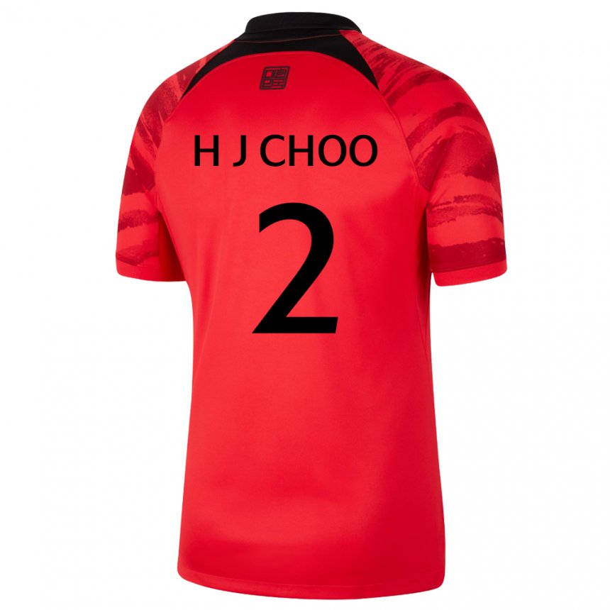 Uomo Maglia Corea Del Sud Choo Hyo Joo #2 Rosso Nero Kit Gara Home 22-24 Maglietta