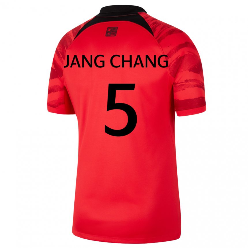 Uomo Maglia Corea Del Sud Jang Chang #5 Rosso Nero Kit Gara Home 22-24 Maglietta
