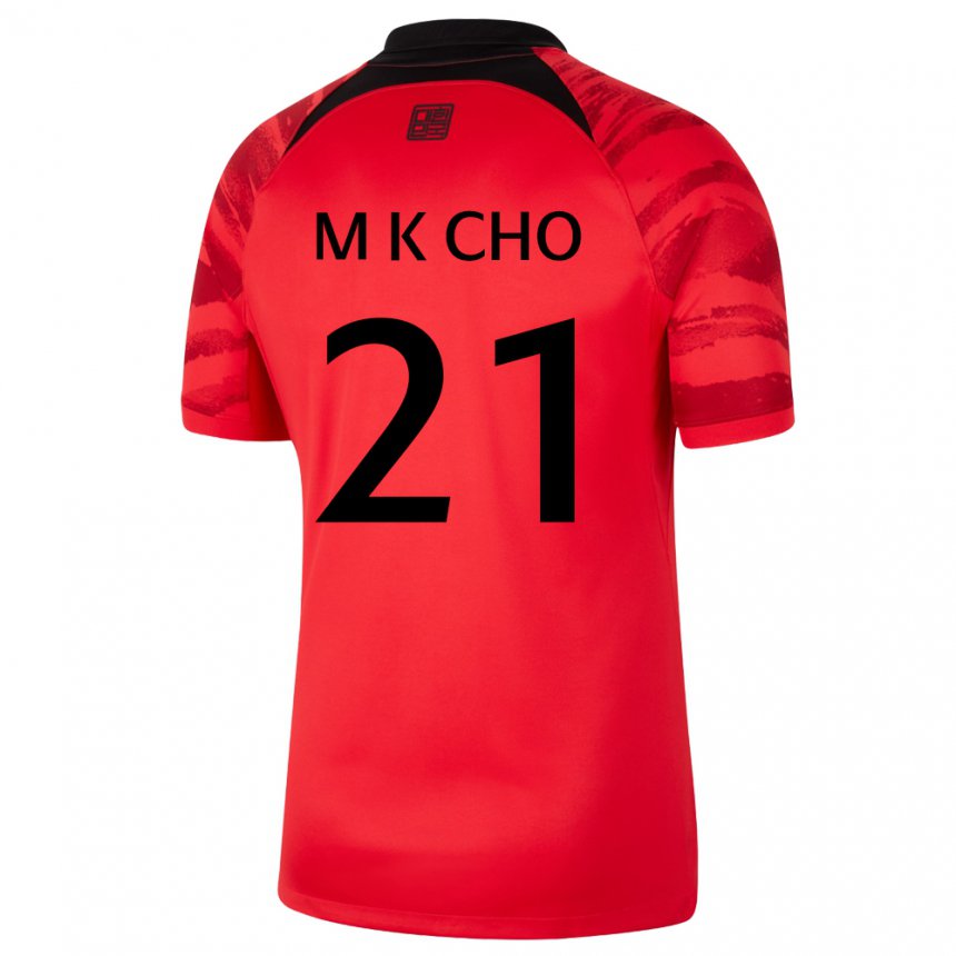 Uomo Maglia Corea Del Sud Cho Min Kyu #21 Rosso Nero Kit Gara Home 22-24 Maglietta