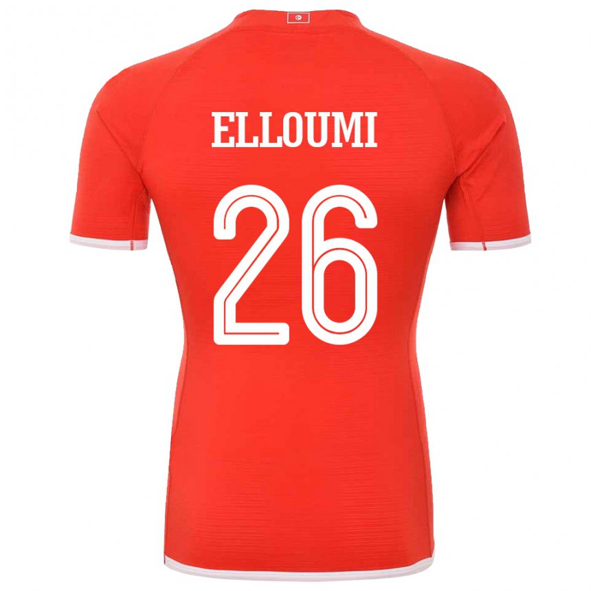 Uomo Maglia Tunisia Khalil Elloumi #26 Rosso Kit Gara Home 22-24 Maglietta