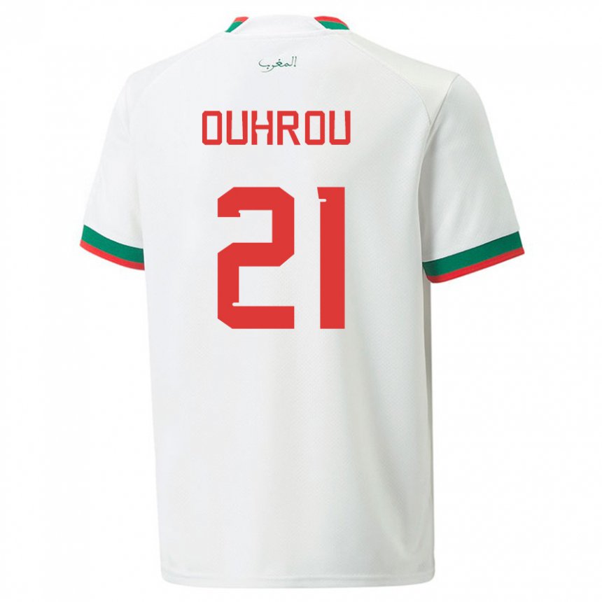 Uomo Maglia Marocco Marouane Ouhrou #21 Bianco Kit Gara Away 22-24 Maglietta