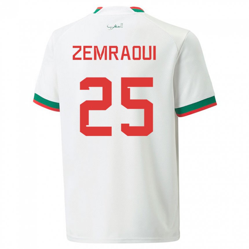 Uomo Maglia Marocco Oussama Zemraoui #25 Bianco Kit Gara Away 22-24 Maglietta