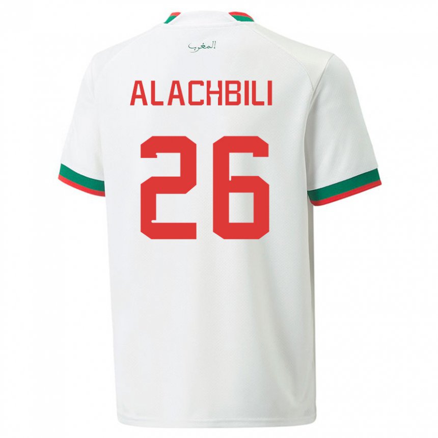Uomo Maglia Marocco Taha Alachbili #26 Bianco Kit Gara Away 22-24 Maglietta