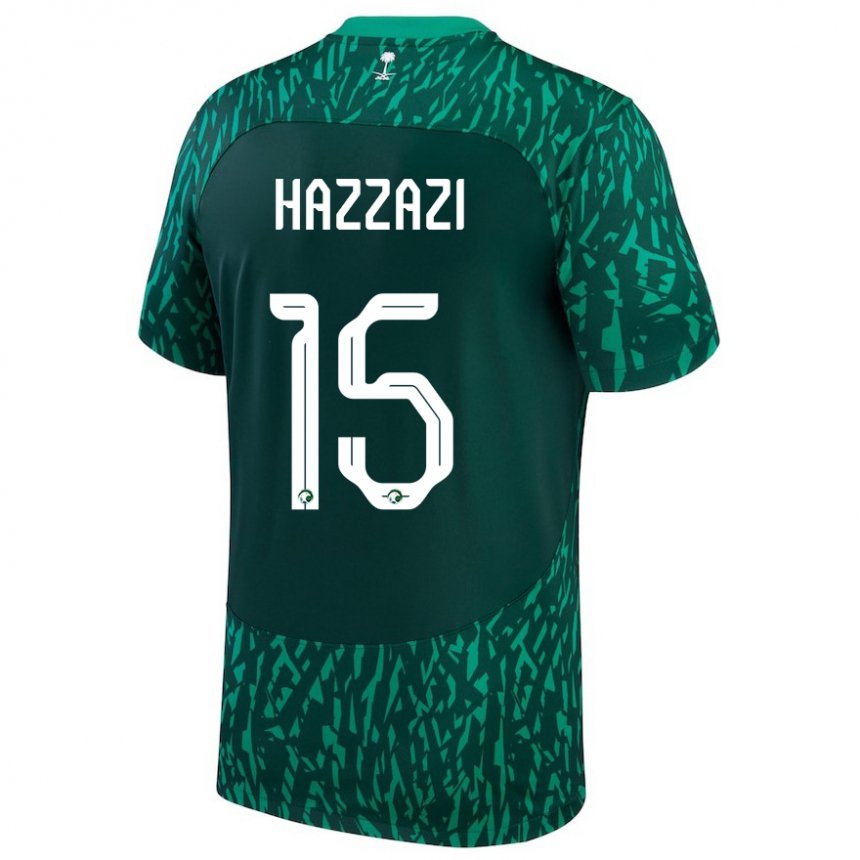 Uomo Maglia Arabia Saudita Mohammed Hazzazi #15 Verde Scuro Kit Gara Away 22-24 Maglietta