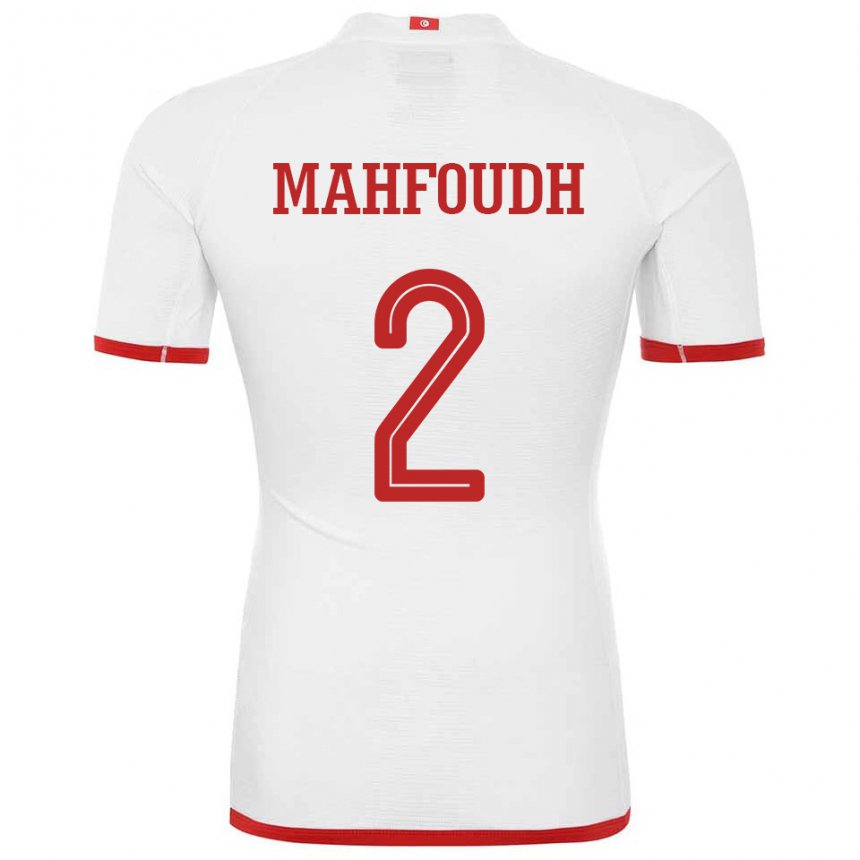 Uomo Maglia Tunisia Dhikra Mahfoudh #2 Bianco Kit Gara Away 22-24 Maglietta