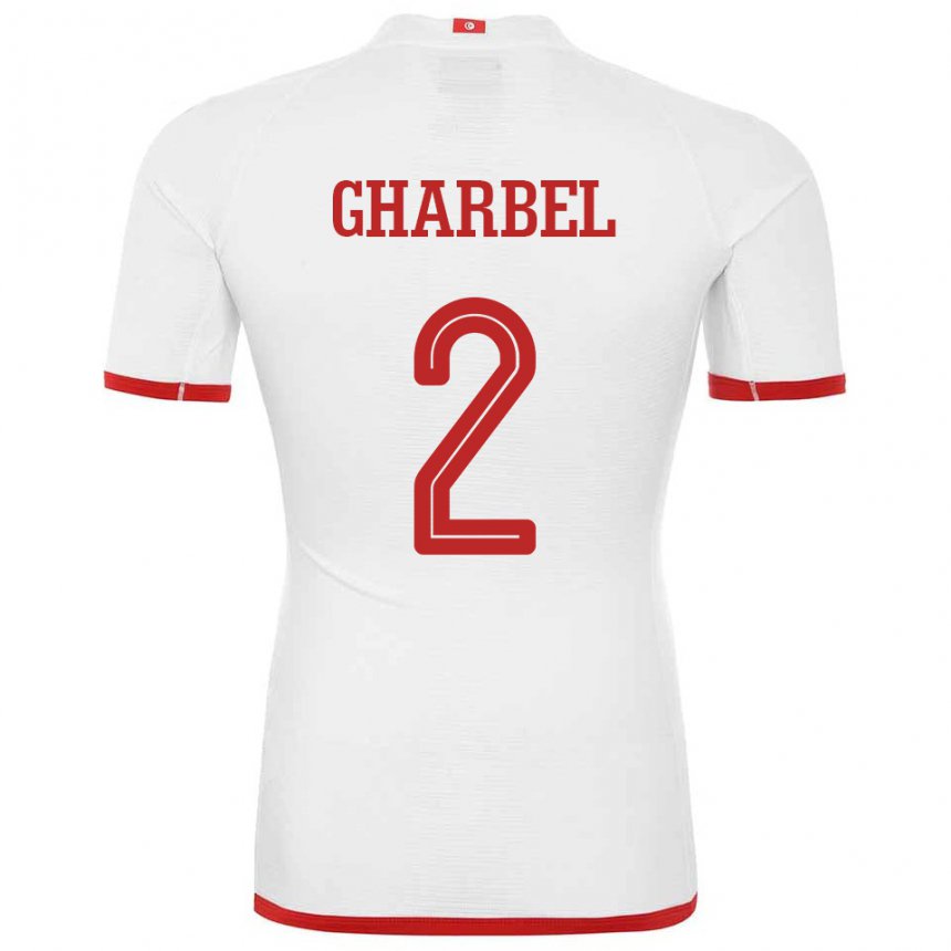 Uomo Maglia Tunisia Mahmoud Gharbel #2 Bianco Kit Gara Away 22-24 Maglietta