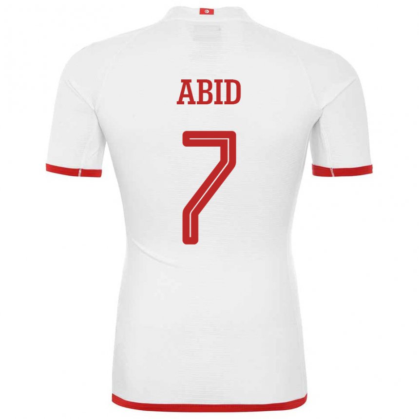 Uomo Maglia Tunisia Aziz Abid #7 Bianco Kit Gara Away 22-24 Maglietta