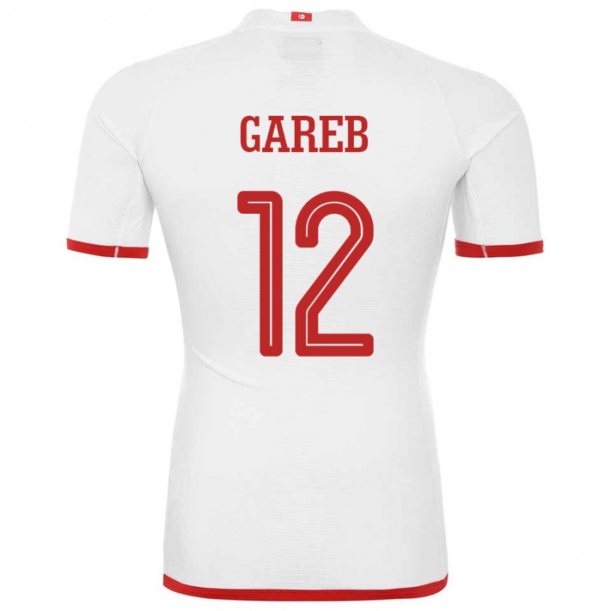 Uomo Maglia Tunisia Adem Gareb #12 Bianco Kit Gara Away 22-24 Maglietta