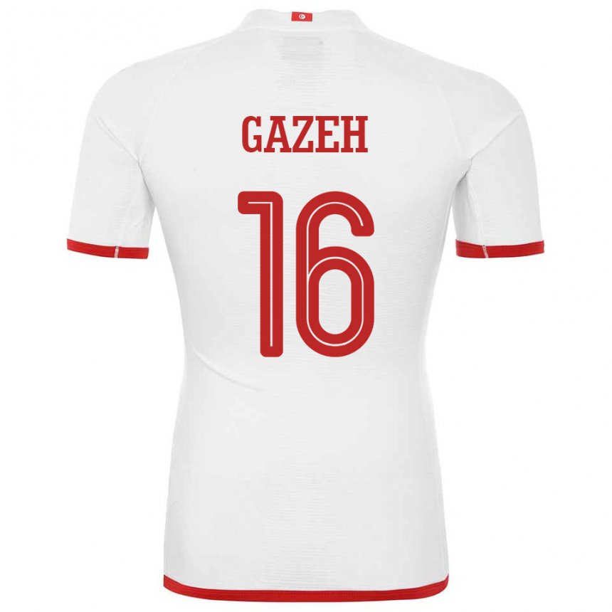 Uomo Maglia Tunisia Raed Gazeh #16 Bianco Kit Gara Away 22-24 Maglietta