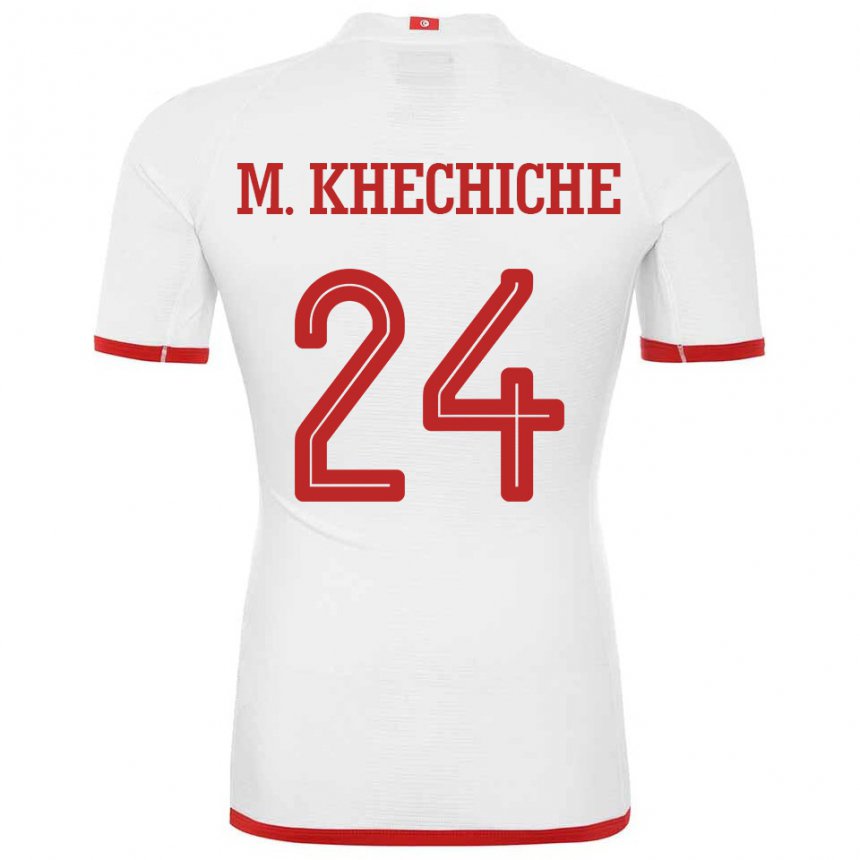 Uomo Maglia Tunisia Mohamed Amine Khechiche #24 Bianco Kit Gara Away 22-24 Maglietta