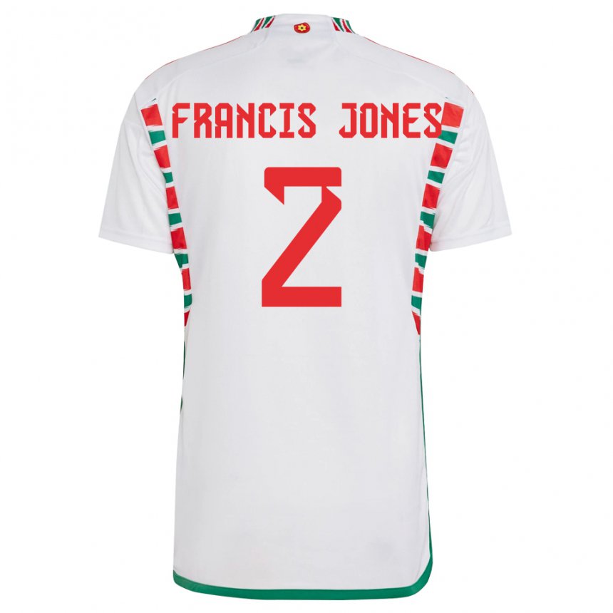 Uomo Maglia Galles Maria Francis Jones #2 Bianco Kit Gara Away 22-24 Maglietta